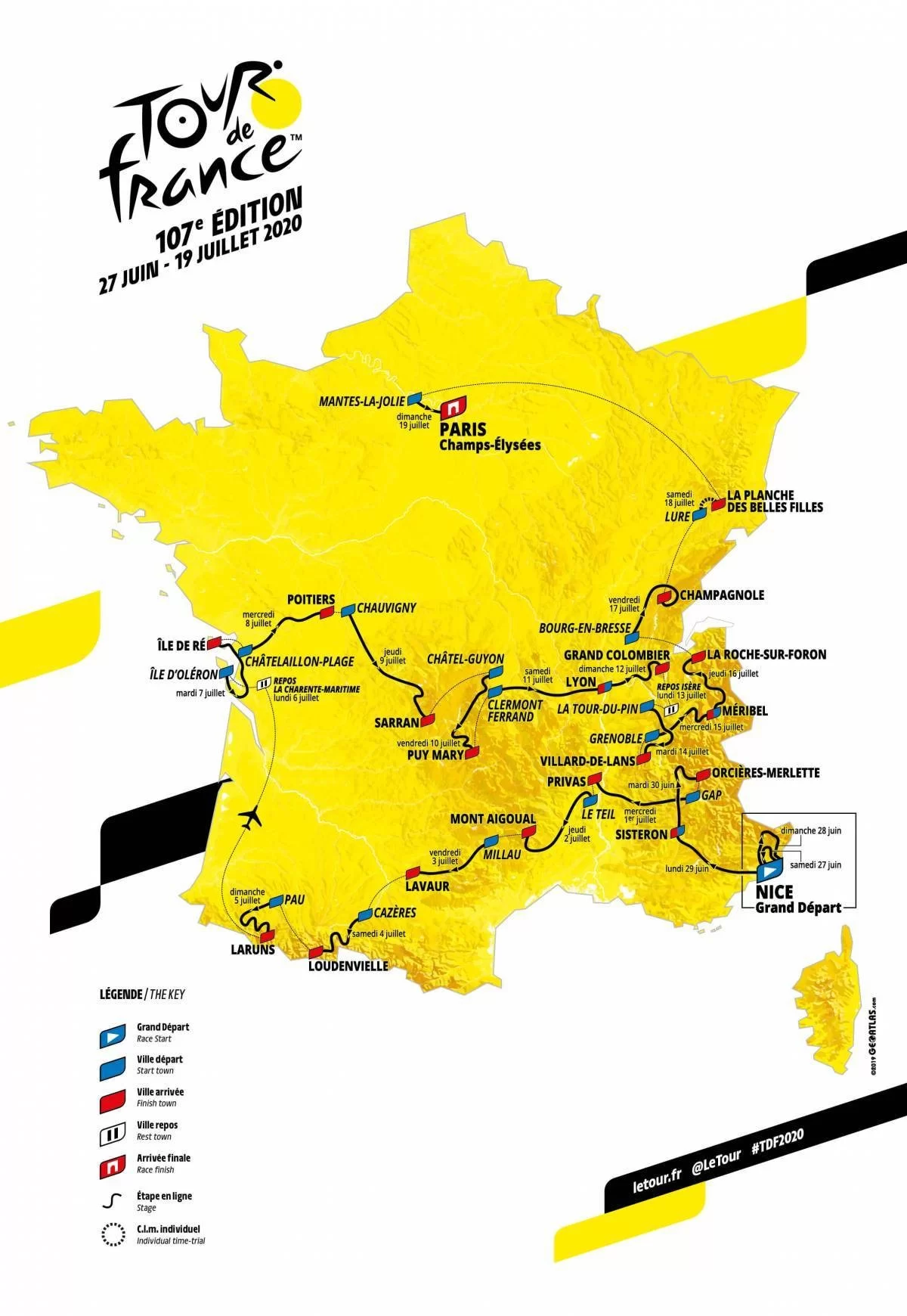 карта Тур де Франс 2020